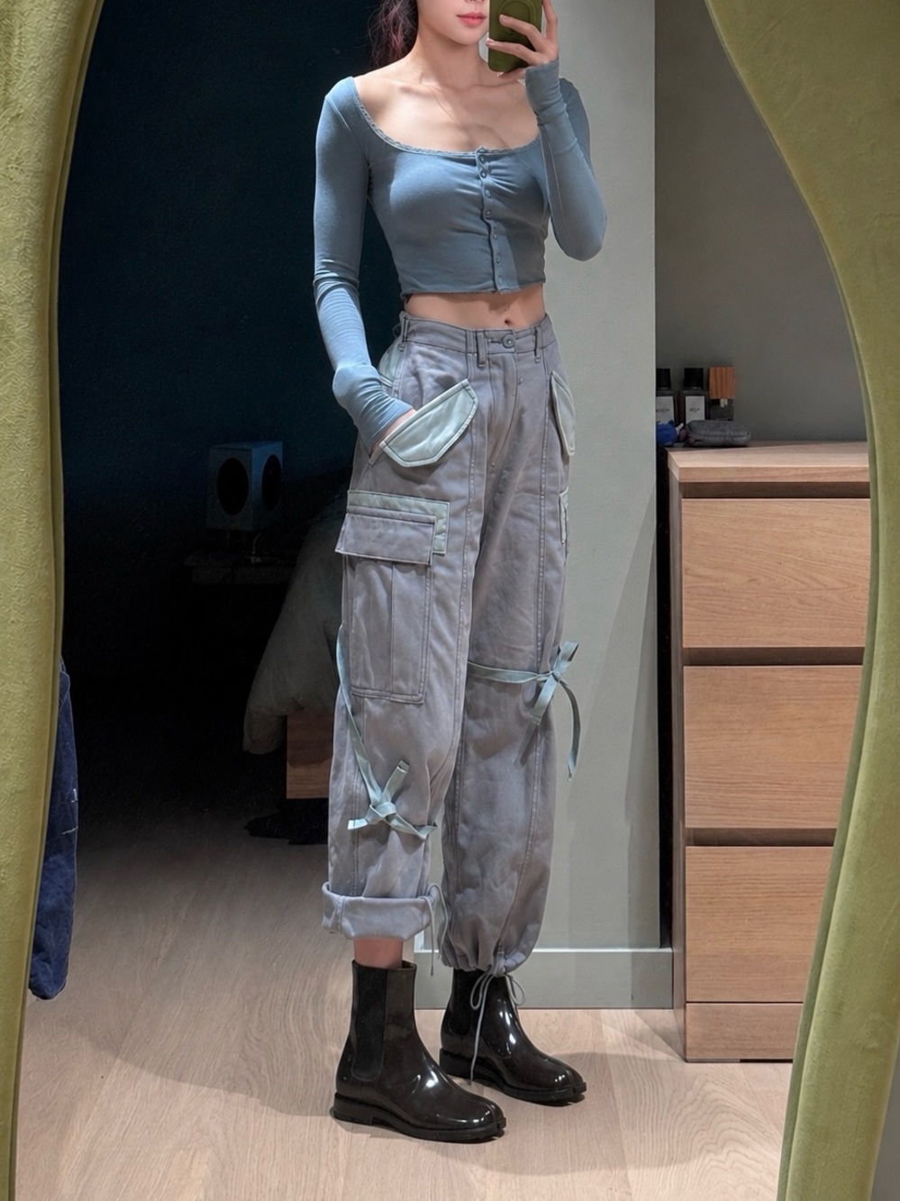 R13 CROPPED CARGO Faded Steel Blue Canvas - Picture 16 of 16